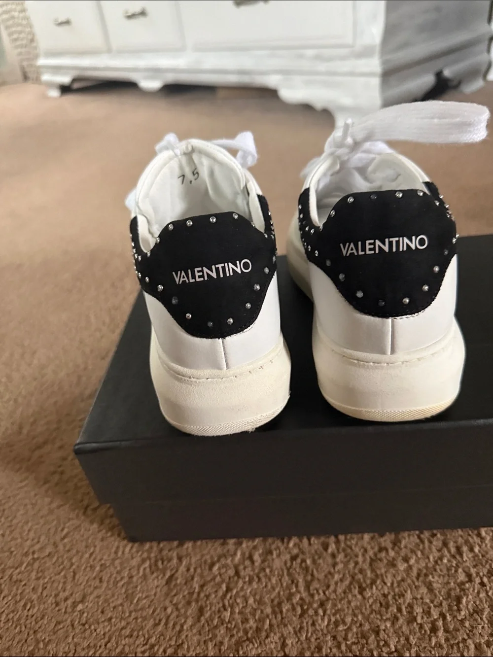 Valentino White Sneakers with Black Studded Heel